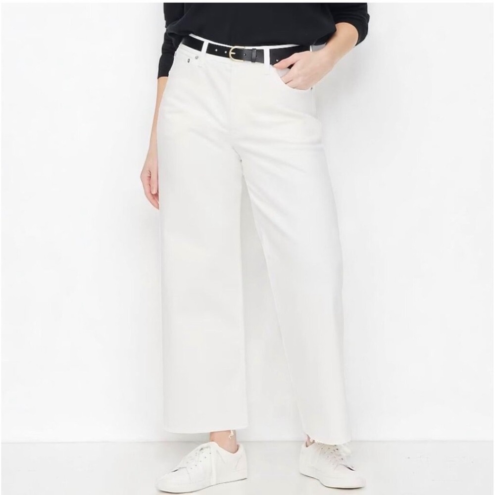 J. Crew Curvy Wide Leg Cropped Jeans in All Day Stretch White Coastal Preppy 33